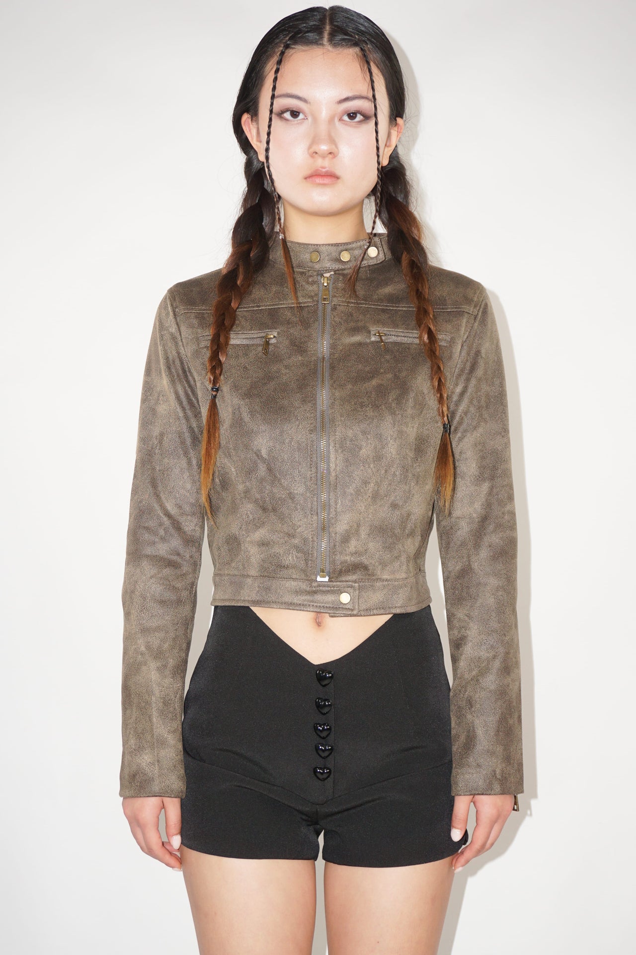 Cropped Biker Outerwear – Brown