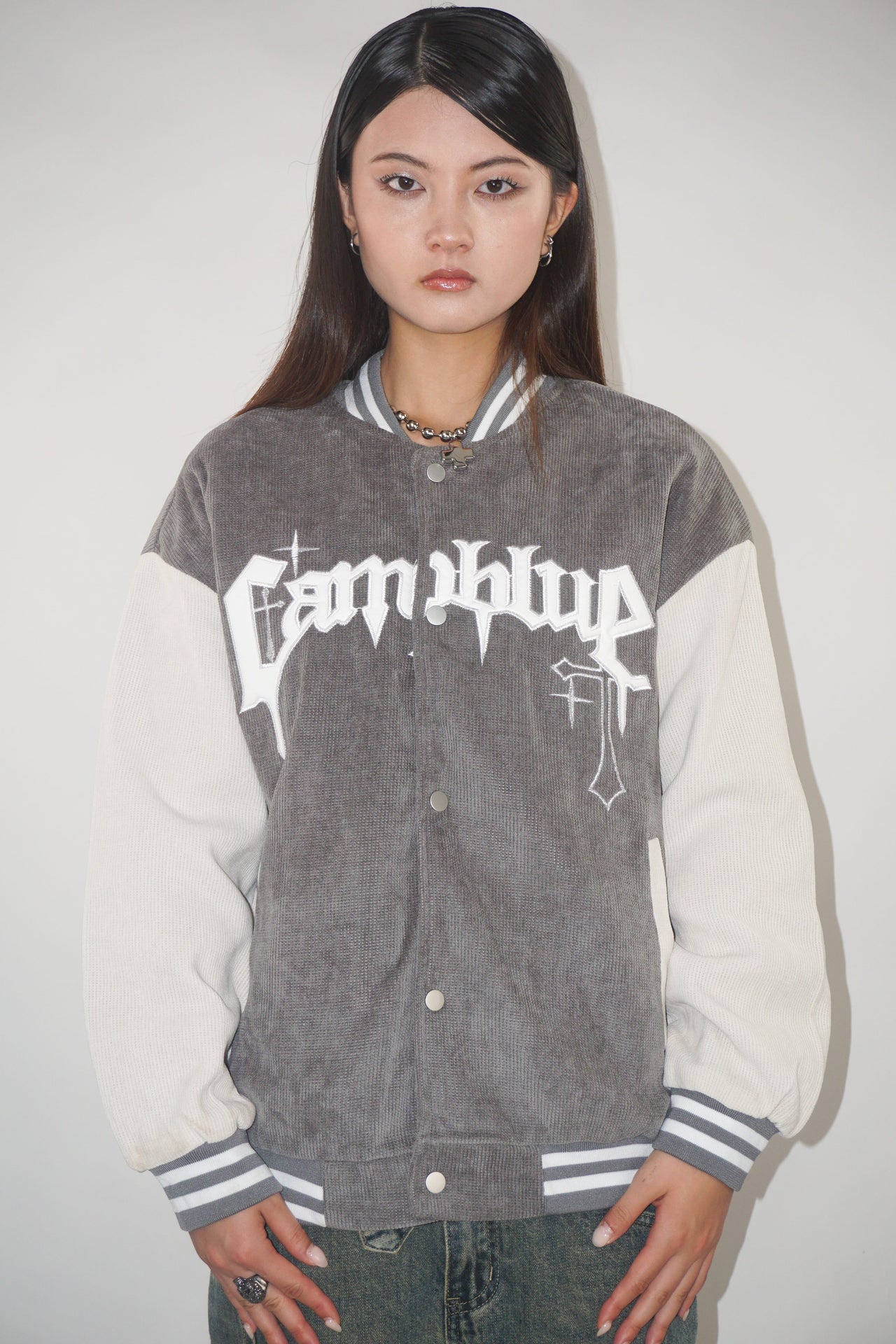 Cord Baseball Jacket – Grey