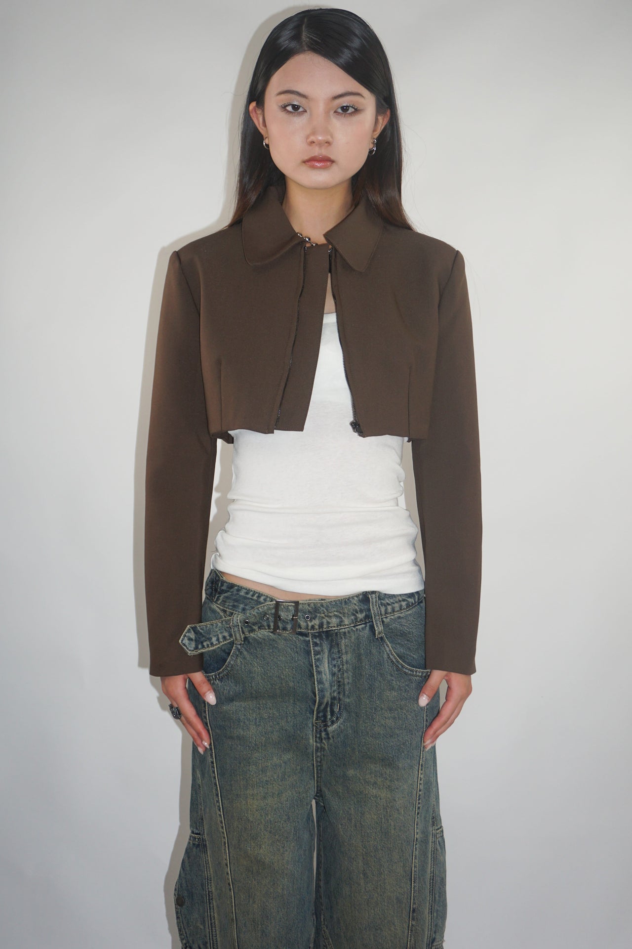 Cropped Blazer – Brown