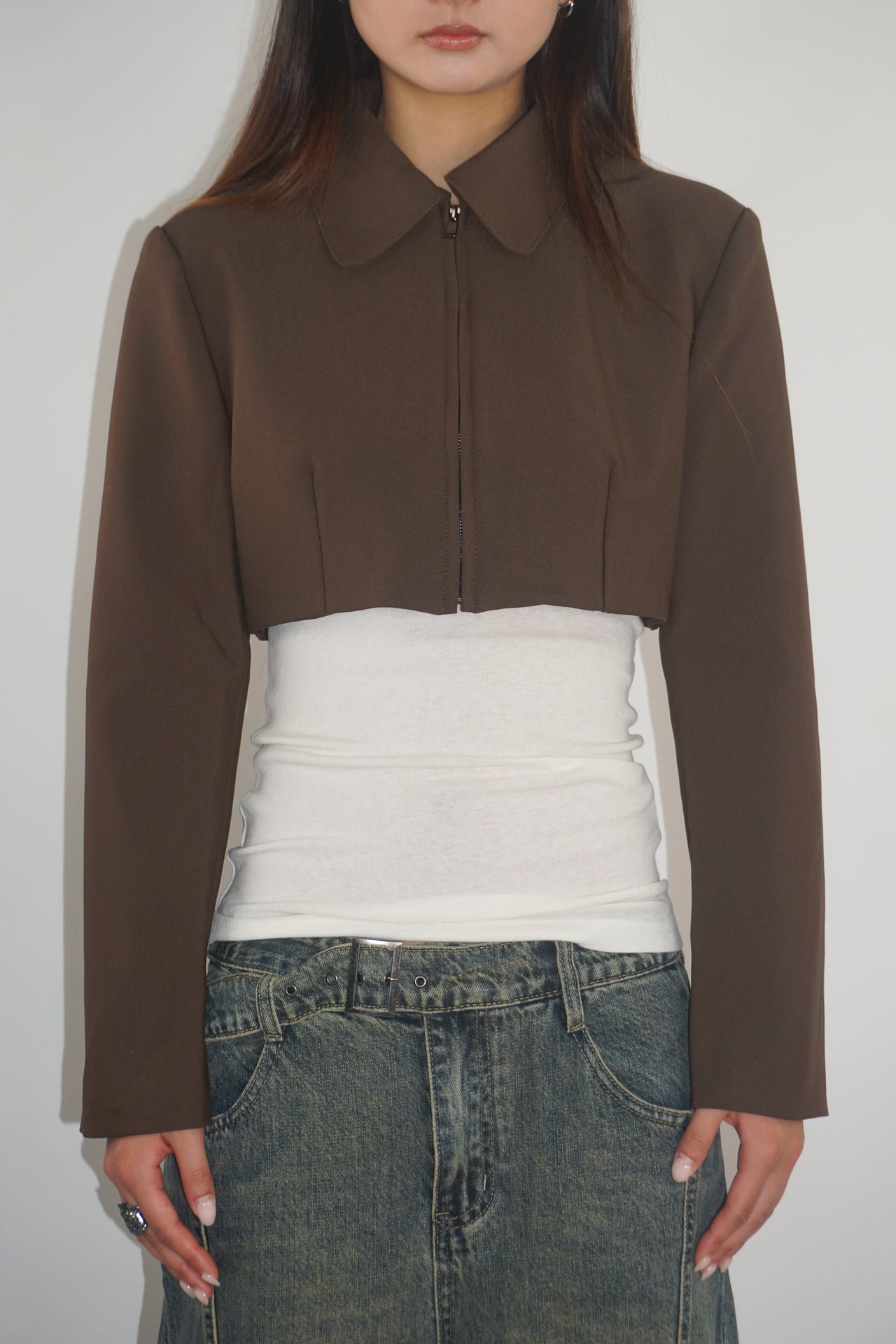 Cropped Blazer – Brown