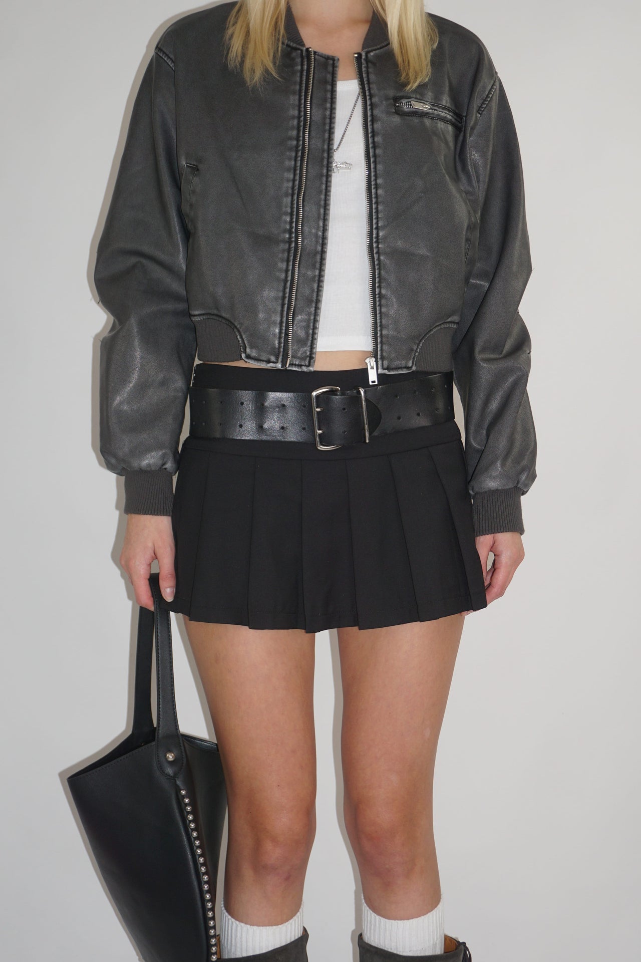 Bleached Biker Jacket – Grey