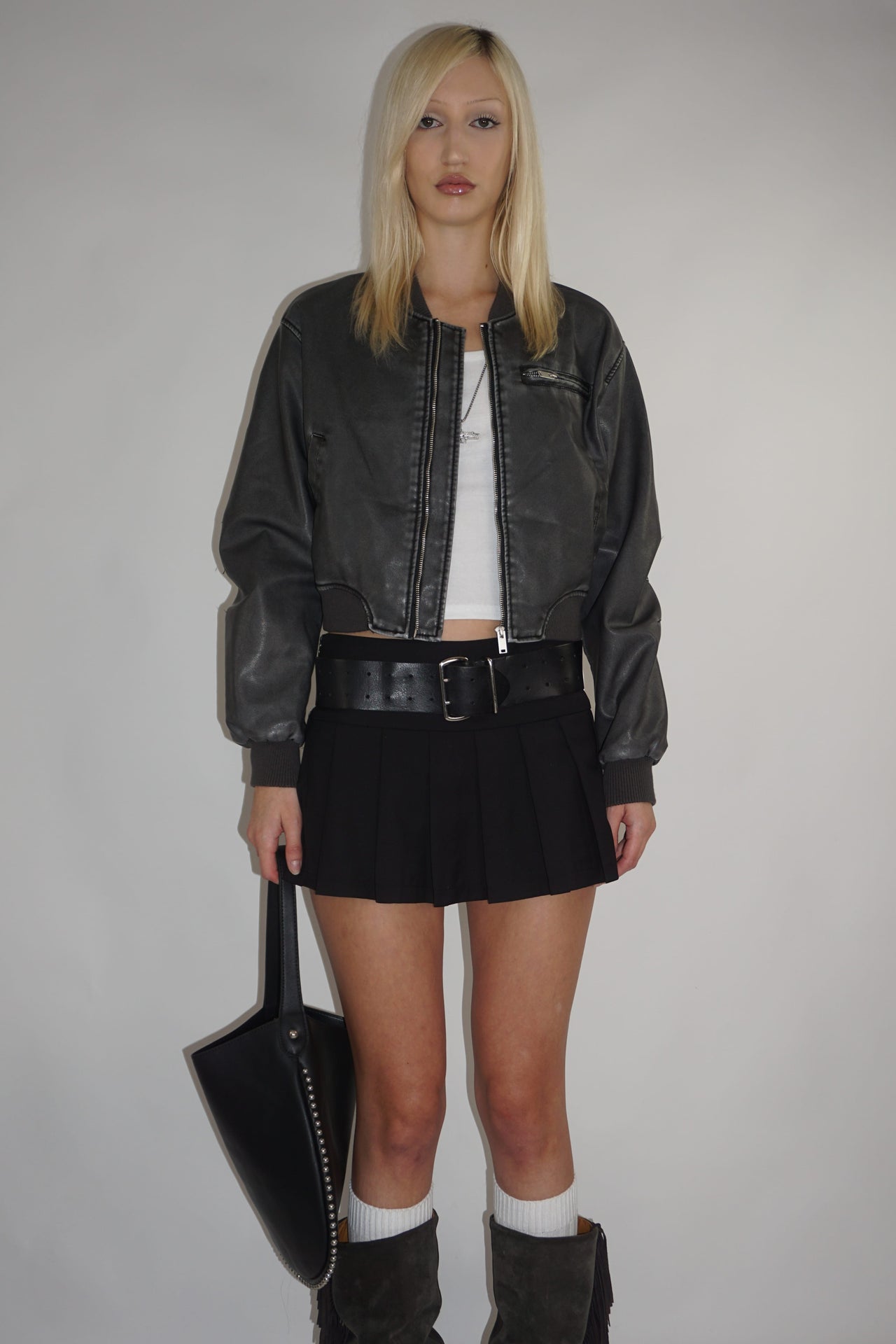 Bleached Biker Jacket – Grey